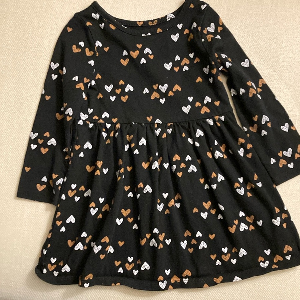Cat and Jack black cotton dress with white and rust color hearts. 2T